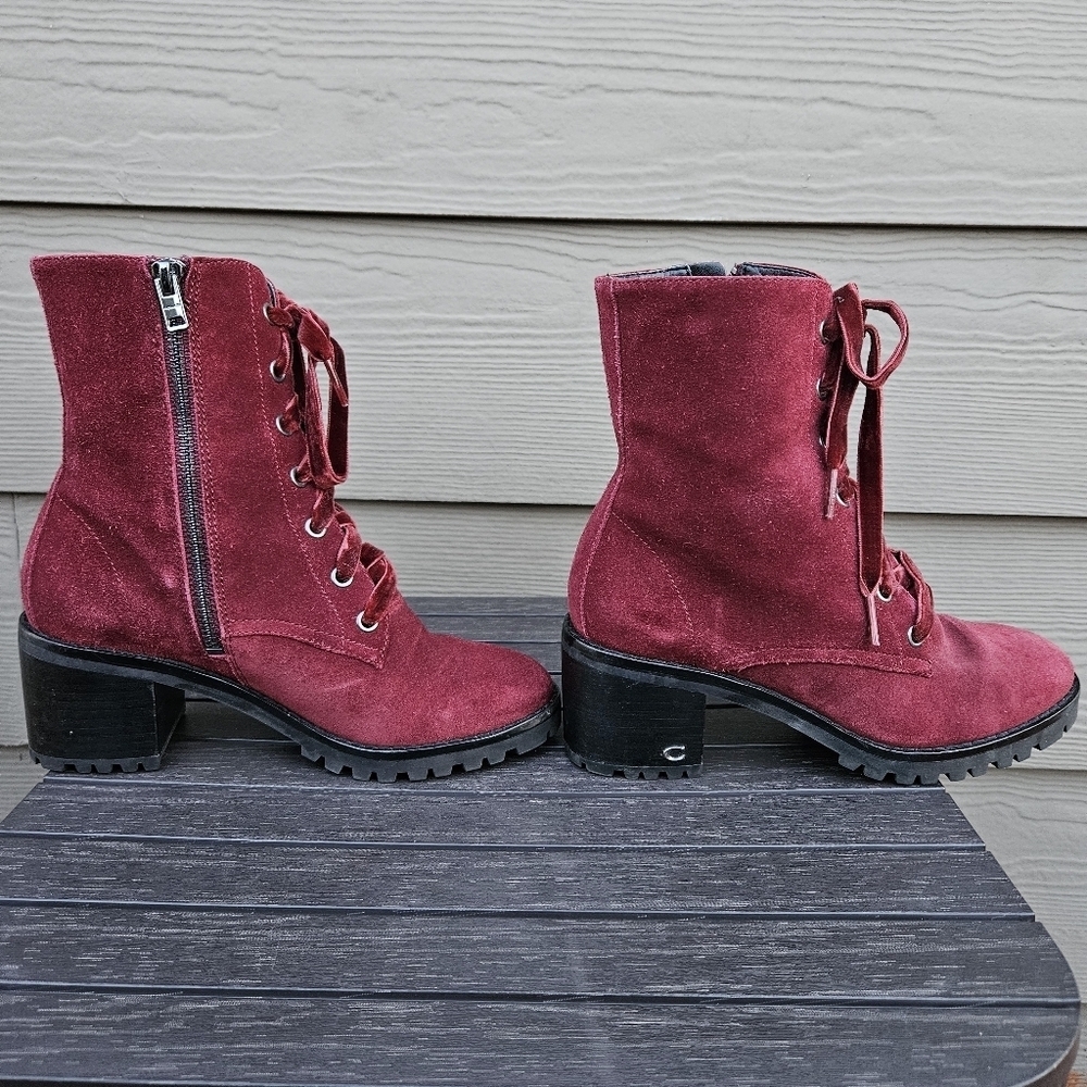 Coach Jadyn Suede Lace Up Combat Boots Satin Laces Wine Red Punk Goth Size 6 B - Picture 9 of 16